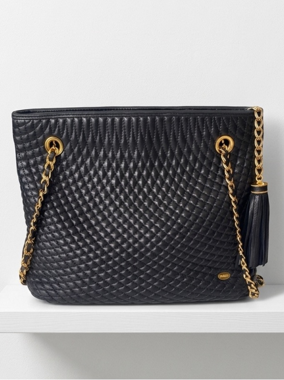Bally Lambskin Chevron Quilting Leather Chain Tassel Tote Bag - Italian Luxury